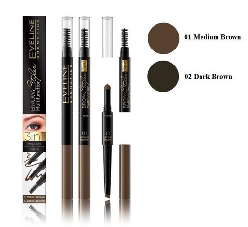 EVELINE Brown Styler Brow Liner & Filling Powder & Brush (02) Dark Brown